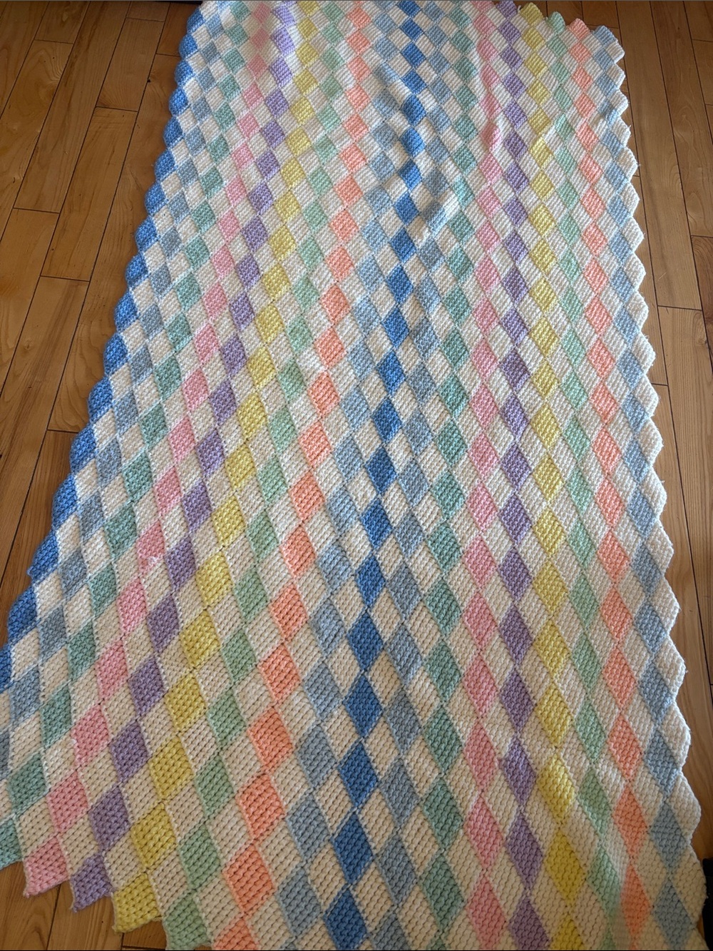 Vintage Handmade Knit Pastel Diamond Throw